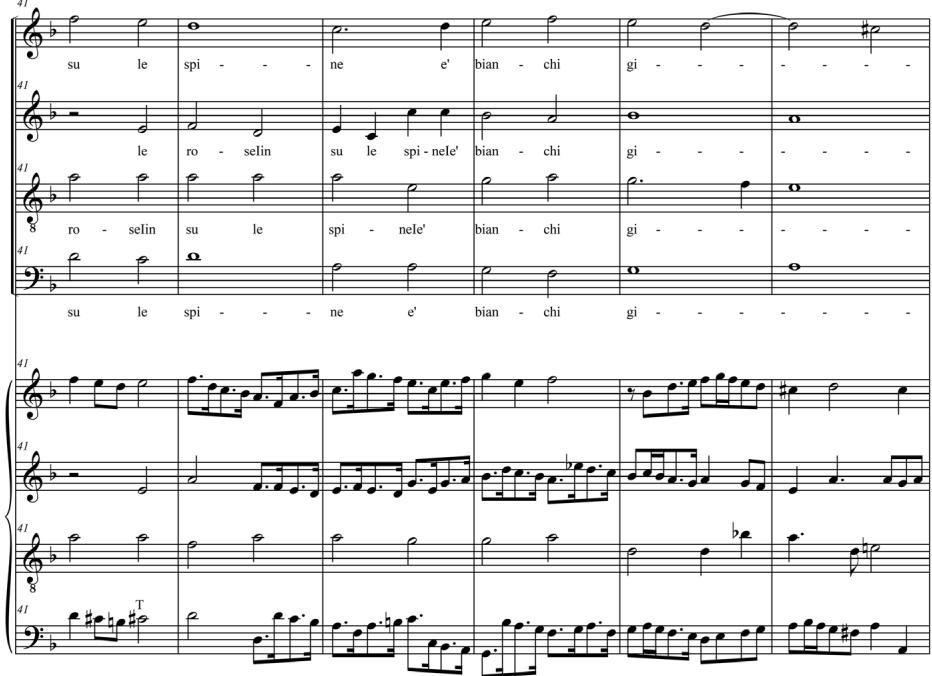 b) mm. 41–46