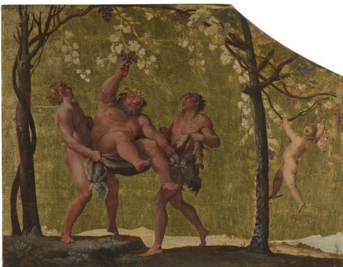 Fig. 12: Annibale (and Agostino?) Carracci, Silenus Gathering Grapes, part 1, 1597– 1600, oil/wood, 54.5 x 88.5 cm, National Gallery London, NG93.1; <https://www. nationalgallery.org.uk/paintings/annibale-carracci-silenus-gathering-grapes - painting-group-info> (accessed on 4 March 2025).