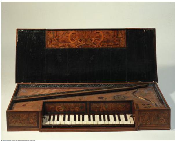 Fig.  18: Anon., Virginal, 1595–1605, Augsburg?, Staatliches Institut für Musikforschung, Musikinstrumenten Museum Berlin, 2217; https://smb.museum-digital.de/singleimage?resourcenr=582405 (accessed on 4 March 2025)