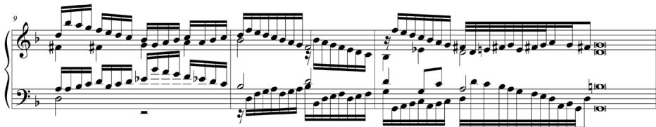 d) Ascanio Mayone et al., ‘lo mi son giovinetta del Ferabosco diminuito per sonare da Scipione Stella, Gio. Dom. Montella, Ascanio Mayone’, mm. 9–11, transcribed from Mayone, Secondo libro di diversi capricci per sonare (Naples: Giovanni Battista Gargano & Lucretio Nucci, 1609), 68–78, https://imslp.org/wiki/Special:ReverseLookup/462582 (accessed on 31 Oct. 2024)