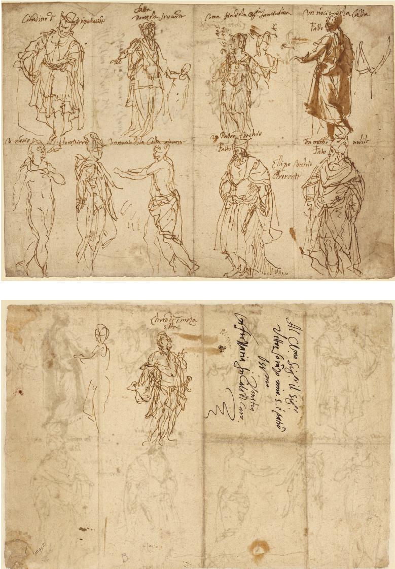 Fig. 3a and b: Paolo Veronese, Costume Studies for Sophocles’ ‘Oedipus Tyrannus’ (recto and verso) (c. 1584–85), J. Paul Getty Museum, Los Angeles, Inv. no. 91.GG.3, <https://www.getty.edu/art/ collection/object/103R50> (accessed on 20 July 2024).