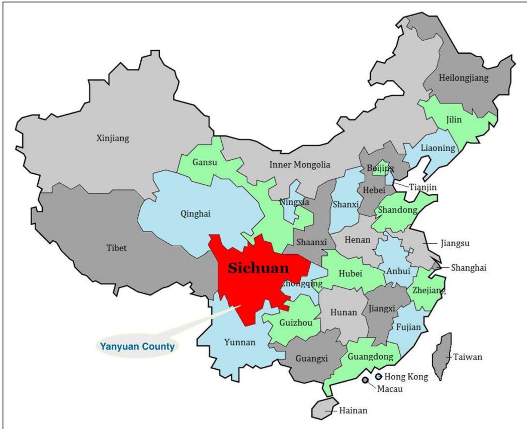 Figure 1. The location of Yanyuan County, Sichuan Province, China. Source: Map of China (http://mapsof.net/china/china- sichuan-location-map).