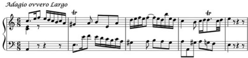 Figure 16.1. Bach, Concerto for two harpsichords BWV1061, 2nd movement, mm. 1–3.
