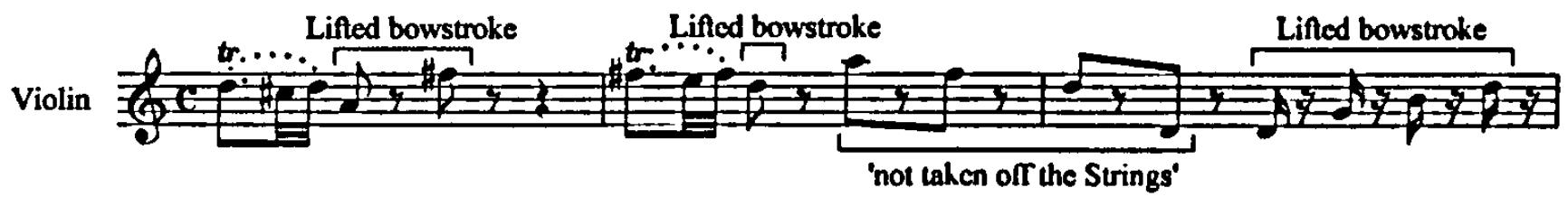 Example 4.10: K6, movement 1, bars 38-40. Notes with strokes are realised as half their written value.