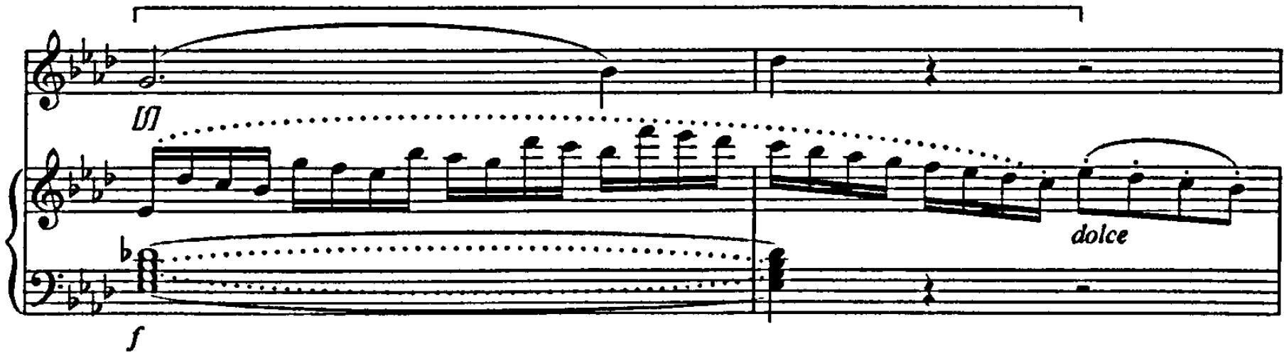Gradual diminuendo from forte dynamic into dolce theme