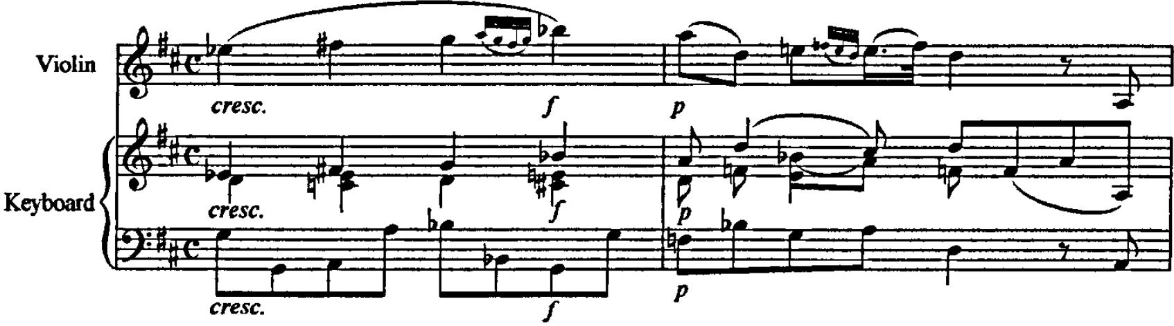 Since Mozart prescribes the places where he expects an immediate p after a forte, in many instances it seems appropriate that where he does not notate this striking contrast, and instead prescribes a p some beats later, there should be a natural and gentle phrasing away into the piano dynamic. In this case, bar 4 of K380 (see example 5.64) could diminuendo through the slurred final crotchet of the bar into p at bar 5, rather than remaining f until the end of bar 4, followed by a subito p.