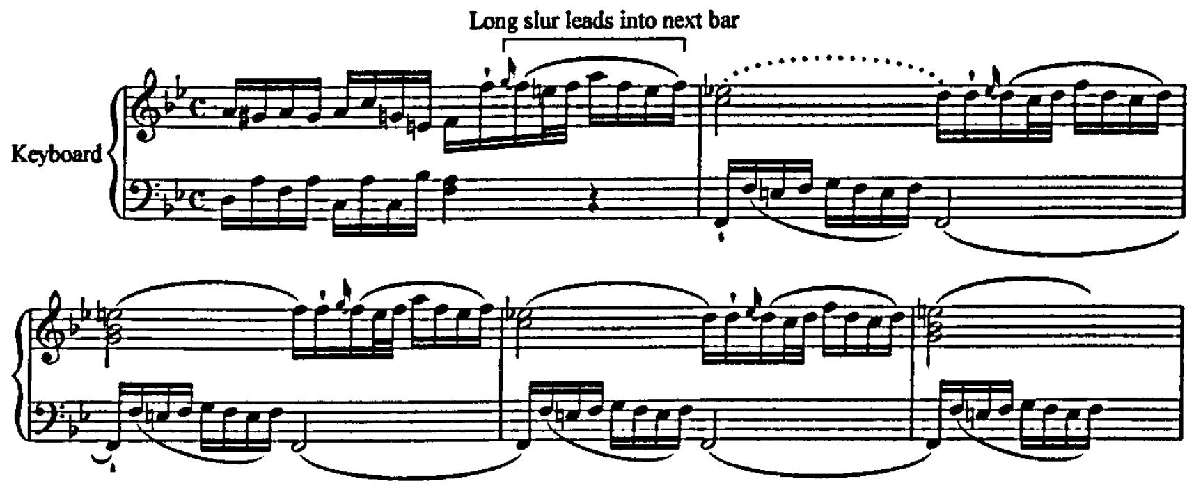 Example 4.44: Mozart&rsquo;s articulations for K8, movement 1, bars 22-26. $^{41}$