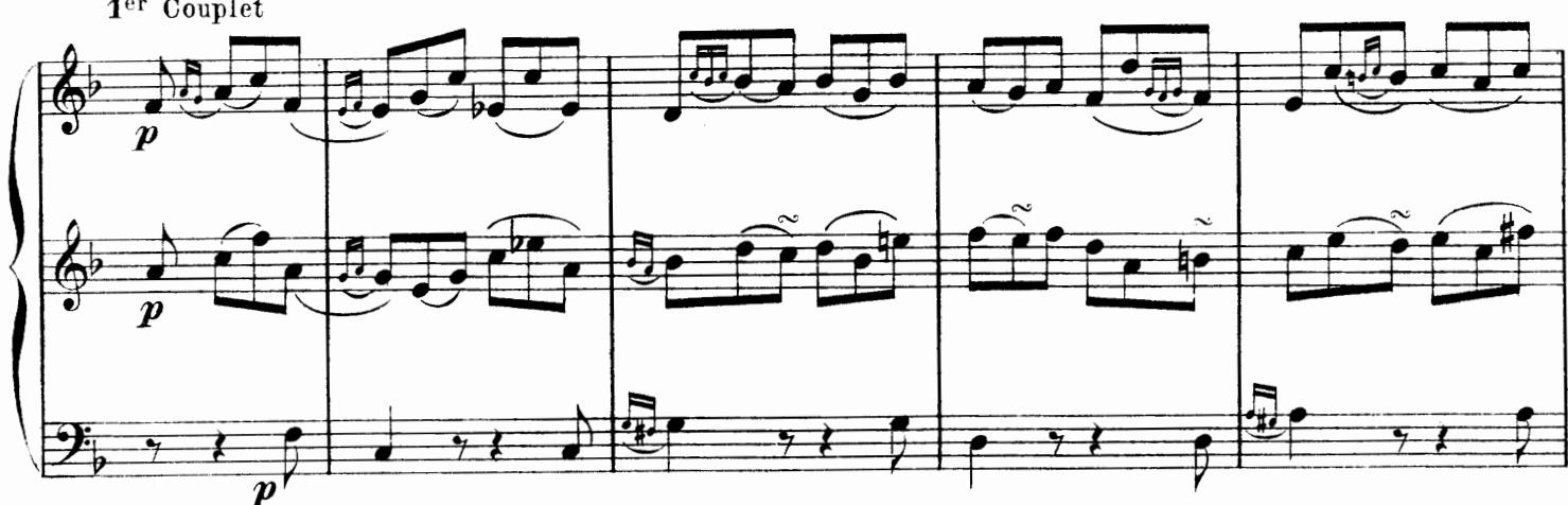 (1) Cette Pièce peut se jouer sur différents instruments. Mais encore sur deux Clavecins ou Epinettes; savoir, le sujet avec la Basse, sur l&rsquo;un: et la même Basse avec la contre-partie sur l&rsquo;autre. Ainsi des autres Pièces qui pouront se trouver en Trio. (note de l&rsquo;auteur)