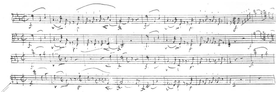 Figure 5.2. Haydn, String Quartet, Op. 77, no. 1, 2nd movement, bars 1–9; Haydn’s manuscript.