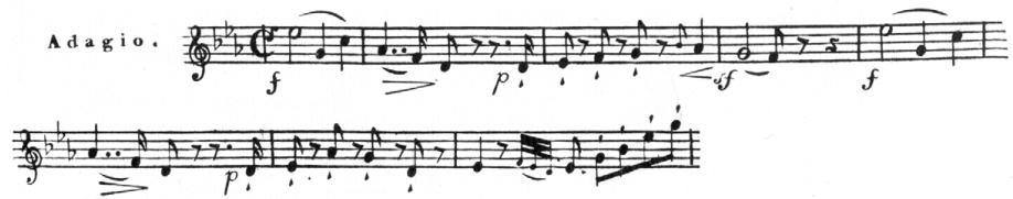 Figure 5.3. Haydn, String Quartet, Op. 77, no. 1, 2nd movement, bars 1–8; 1802 Artaria edition.