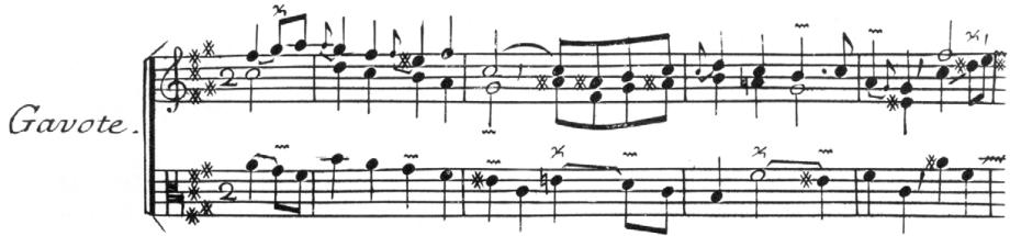 Figure 5.5. François Couperin, Quatrième livre de pièces de clavecin, Vingt-sixième ordre, Gavotte, bars 1–4.