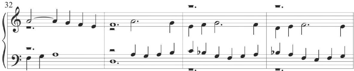 The tenth diferencia of the composition, including measures 37 through 40, incorporates a repeated pattern with six eighth notes in a stepwise turn figure, separated by intervening quarter notes, as demonstrated below.