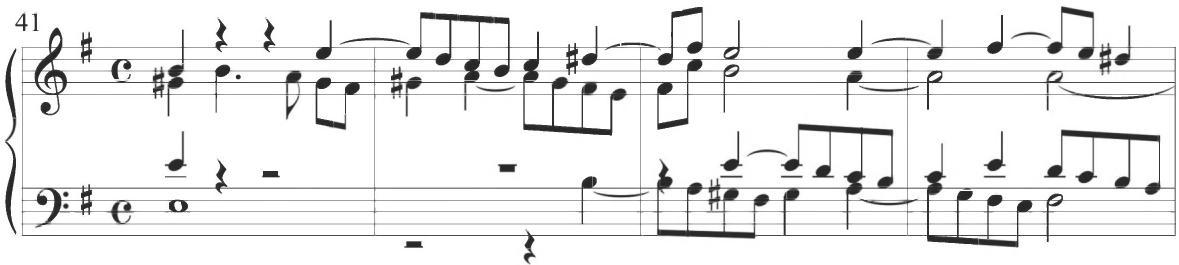 As in preceding sections, this motivic figuration is repeated continuously through all polyphonic voices. The variation begins with a scalar descent in a dotted figure, and accompanimental voices throughout the remaining section also convey descending motion in rhythmically longer note values and further tied patterns.；The twelfth and final diferencia of the work, beginning at measure 45 and comprising an extended duration of eight total measures, includes a variety of rhythmic patterns closely relating to numerous preceding variations, with differing notational values and various stylistic figures ultimately leading to the final cadential chord.