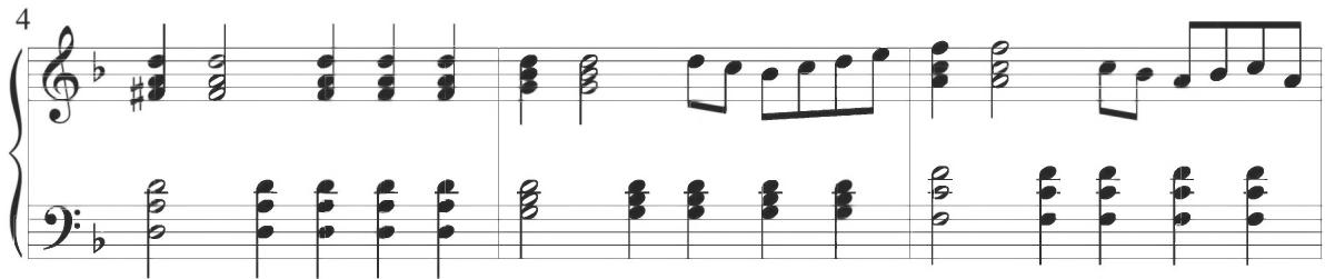 While this figuration is not Cabezón&rsquo;s most representative style, this type of initial thematic pattern in a distinctive chordal texture does appear in the $Pavana\ con\ su\ glosa$ by “Antonio.” Although Valente&rsquo;s version provides more scalar figuration in the upper line than Cabezón&rsquo;s preceding composition, as well as a thicker polyphonic consistency and more varied rhythmic patterns, certain similarities of theme and structure in the two compositions display a stylistic relationship and suggestion of musical influence between the two composers and corresponding geographic locations, as demonstrated below in the earlier Spanish thematic section.