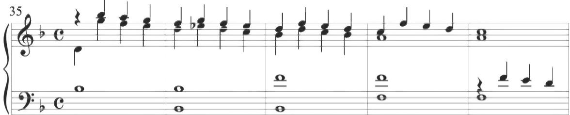 Several instances of similar stylistic figuration in stepwise parallel thirds occur throughout the compositions of Cabezón, including measure 27 of the Diferencias sobre la Gallarda Milenesa, measures 47 and 79 of the Diferencias sobre el ‘Canto del Cavallero’, as well as measures 41 to 42 and 85 through 88 of the Diferencias sobre las Vacas (2), as presented below.