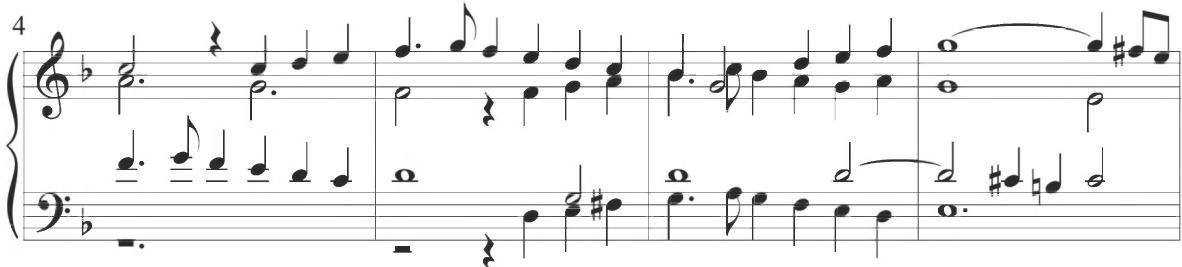 Similar arching patterns and multiple dotted figures appear separately in the compositions of Cabezón, but the specific combination in Trabaci&rsquo;s precise motive only emerges within the later works of Cabanilles, as in the Gallardas III below.