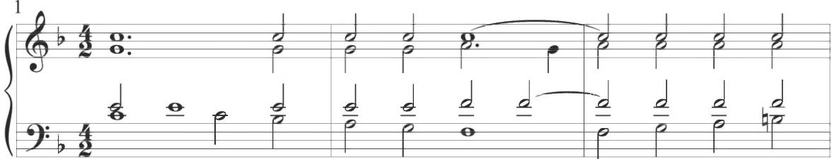 Trabaci, Partite artificiose sopra il tenor di Zefiro, var. 1, mm. 1-6