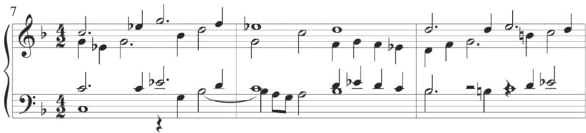 Trabaci, Partite artificiose sopra il tenor di Zefiro, var. 6, mm. 7-9