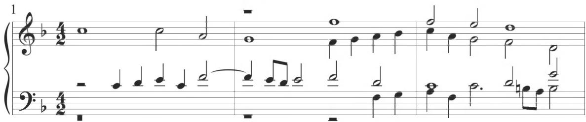 Trabaci, Partite artificiose sopra il tenor di Zefiro, var. 10, mm. 1-6