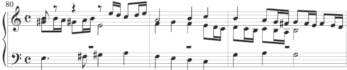 The twelfth and final variation of Trabaci&rsquo;s composition is designated in the original work as “con due parti in Canone senza regola.” Accordingly, the upper two lines present a musical canon at the fifth, with the alto voice entering a measure behind its upper neighbor, as demonstrated below.