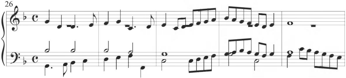 An additional passage within the Spanish composer&rsquo;s Diferencias sobre las Vacas (2) further exhibits comparable parallel motion in stepwise sixths and thirds, followed by an analogous rhythmic pattern of alternating half notes and quarter notes, as also seen below.