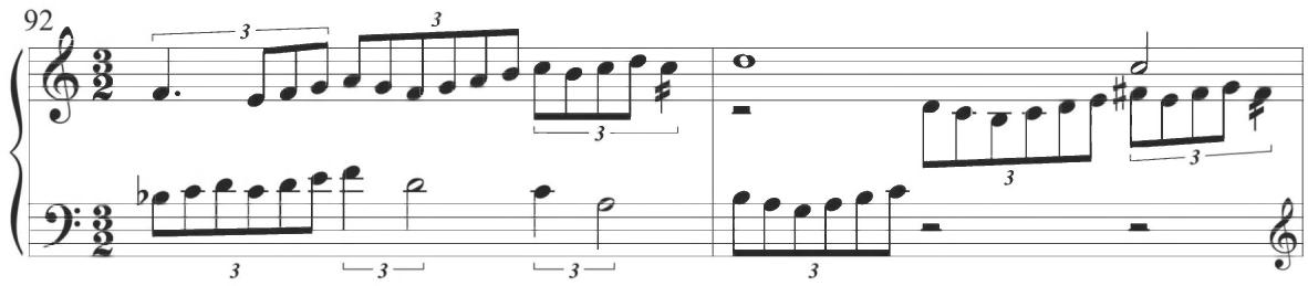 Byrd, The Maiden&rsquo;s Song, mm. 92-95