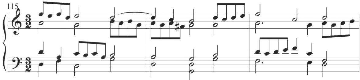 Byrd, The Maiden&rsquo;s Song, mm. 115-117