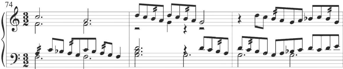 Byrd, The woods so wild, mm. 74-79