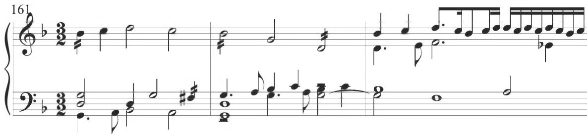 Byrd, Walsingham, mm. 161-163；A particular example of this typical Spanish turn figure is presented in measure 39 of Cabezón&rsquo;s Diferencias sobre la Pavana Italiana, as demonstrated below.