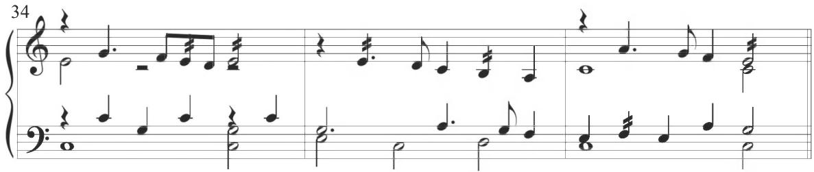 Various patterns of stepwise parallel sixths and numerous dotted figures are further displayed throughout the earlier Spanish works of Cabezón. A particular example including both stylistic characteristics can be found at the conclusion of the Diferencias sobre el ‘Canto del Cavallero’, shown below.