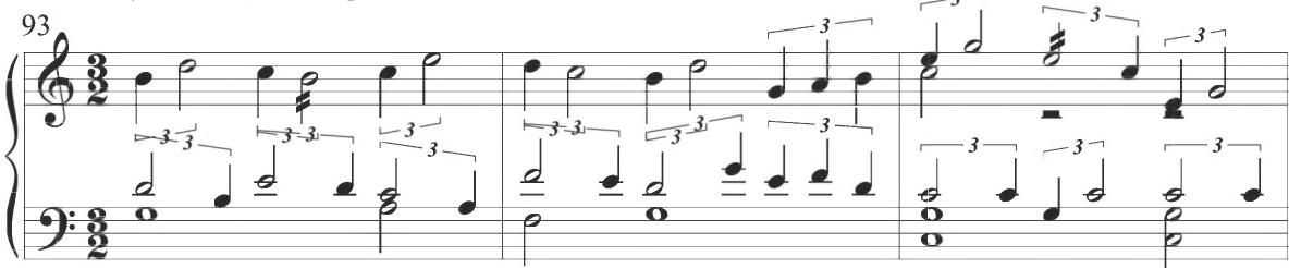 Byrd, The Hunt&rsquo;s Up, mm. 93-95