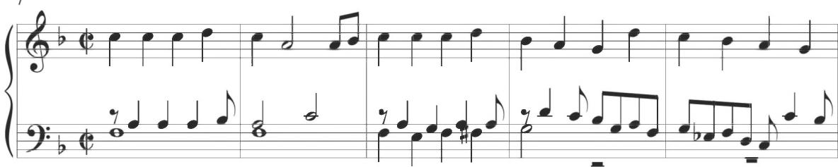 Further intervallic activity is incorporated throughout the remaining measures of the variation, with broken intervals in measures 14 and 15.