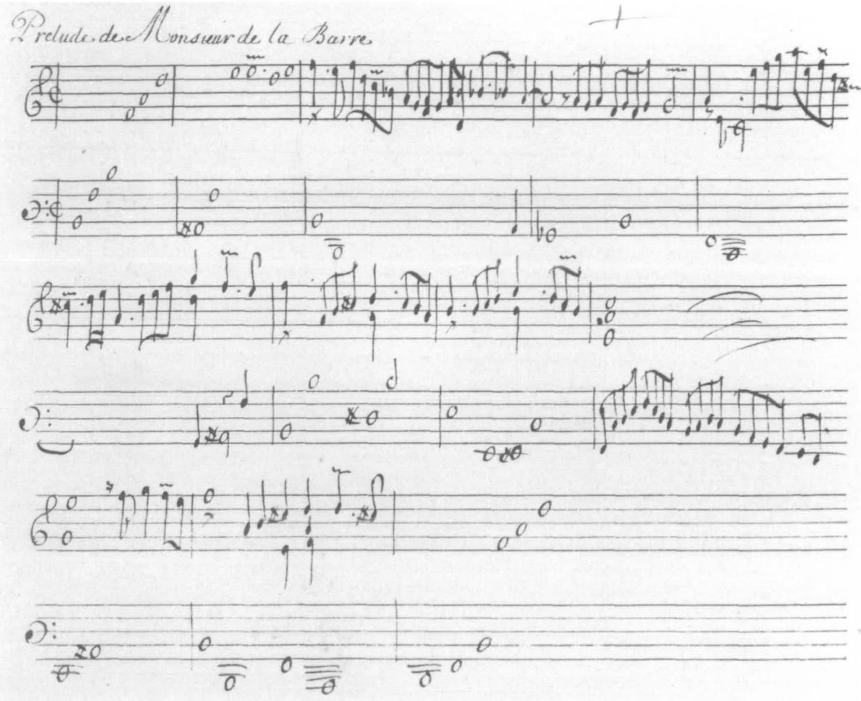 1 Anon., Prelude de Monsieur de la Barre, Parville Manuscript, Berkeley, University of California, 778, p.15