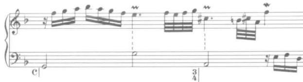 Ex.8 N. Siret, Prelude in G minor, Second livre de pièces de clavecin (Paris, 1719), pp.1–2