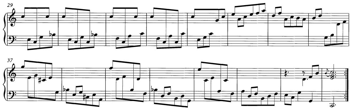 Ex.3 C. P. E. Bach, Minuet, H1.5, bars 26–44