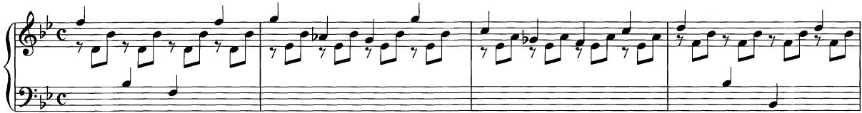 Ex.4 J. S. Bach, Partita no.1, BWv825, Gigue, bars 1–4