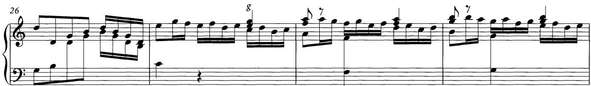 Ex.8 J. P. Rameau, Les trois mains, bars 26–9