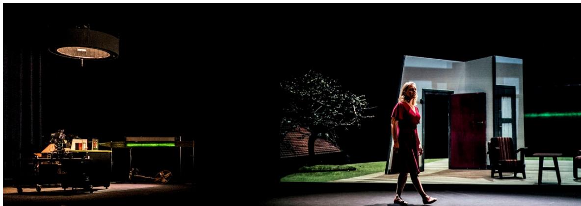 Abbildung 4: Miah Persson vor der Leinwand in Van der Aas Blank Out, Scene 2-B. Produktion an De Nationale Opera, Amsterdam 2016 © Foto: Marco Borggreve. Mit freundlicher Genehmigung von Michel van der Aa